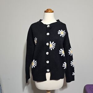 Daisy Embroidered Knit Button Up Cardigan